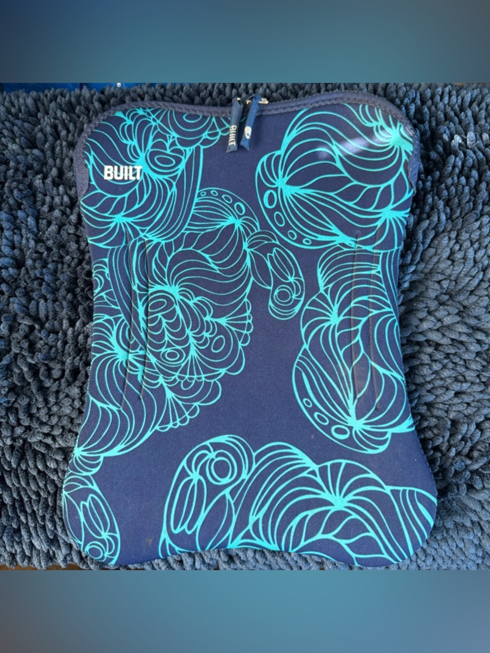 BUILT Neoprene Navy Tablet / Laptop 12-13” Sleeve with Teal Shell Print